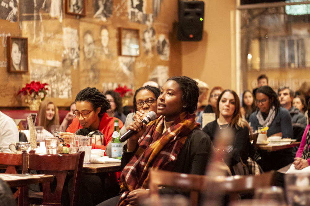 Audience asked questions and raised points for discussion at the Busboys and Poets New House Celebration event