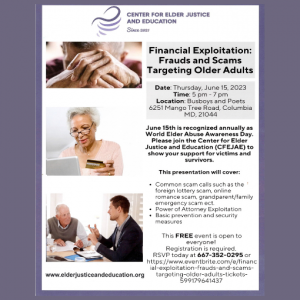 Presentation on Financial Exploitation: Frauds and Scams Targeting Seniors