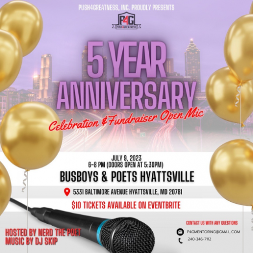 Push4Greatness Anniversary Fundraiser Open Mic