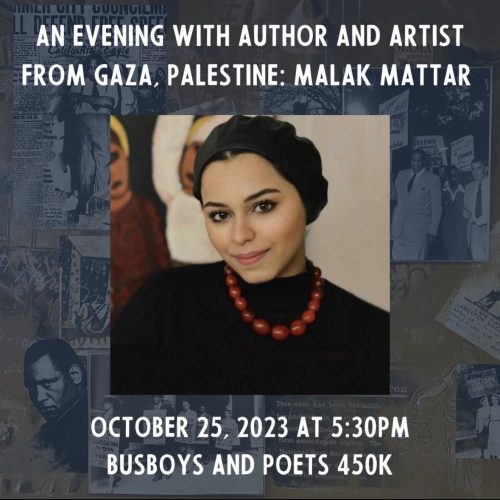 An evening with author and artist from Gaza, Palestine: Malak Mattar ​