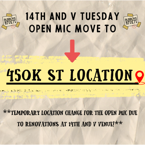 Temporary Location Change: Tuesday Night Open Mic hosted by Glo Shines