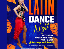 DJ Elvira Presents Latin Dance Night Saturday, November 30th, 7 PM - 11 PM @ Busboys and Poets 6251 Mango Tree Road, Columbia