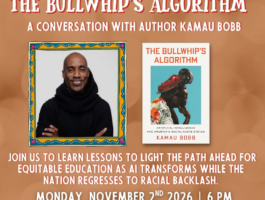 The Bullwhip’s Algorithm with Kamau Bobb, November 2, 2026, 6 PM at Busboys and Poets 14th & V